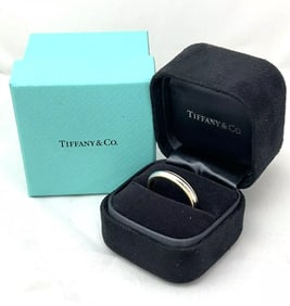 Tiffany & Co Together Plat & 18k Y Gold 3.5 mm Milgrain Wedding Band Sz 5-Box