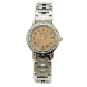 HERMES Clipper Date Pink Dial SS Ladies Quartz Watch CL4.210