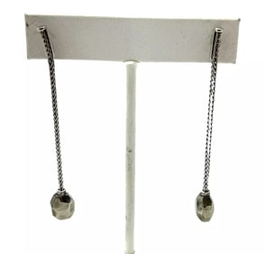 John Hardy Hematite & Sterling Silver 925 Long Dangle Earrings w/Original Pouch