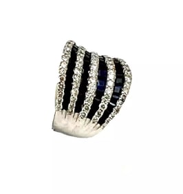 6.75 ctw BLUE SAPPHIRE & DIAMONDS 18K WHITE GOLD COCKTAIL RING