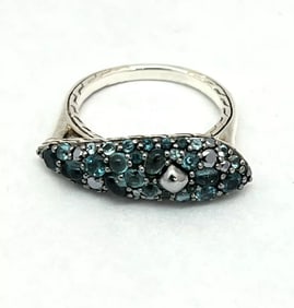 JOHN HARDY Rare Classic Chain Sterling Silver Calcite & Blue Topaz Bar Ring Size