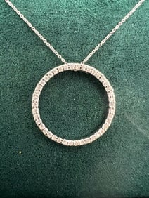 Roberto Coin Diamond Circle 18k White Gold Necklace Italy 25mm Original Box