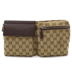 GUCCI Gucci GG Canvas Sherry Line Body Bag Waist Pouch Hip Leather Khaki Beige Dark Brown 28566