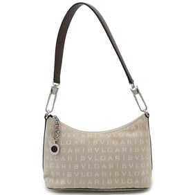 BVLGARI Bulgari Mania Shoulder Bag Canvas Leather Beige Dark Brown
