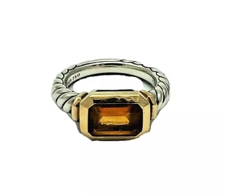 DAVID YURMAN Novella 925 SS & 18K Yellow Gold Citrine Ring Size 5 ¼