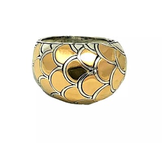 John Hardy SS 925 & 18k Yellow Gold Cocktail Bombe Ring Size 8