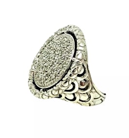 John Hardy Circle Naga 0.66 ctw Pave Diamond Cocktail Ring SS 925 Size 7 ¼