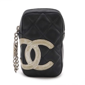 CHANEL Cambon Line Cigarette Case, IQOS Pouch, Leather, Black, White, A26732