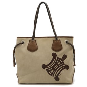 CELINE Macadam Turtle Motif Tote Bag Shoulder Canvas Metallic Leather Beige Bronze