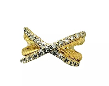 DAVID YURMAN DIAMOND X CROSSOVER 18k YELLOW GOLD OPEN BAND RING Size 6.5