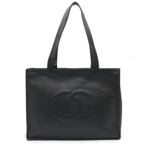 CHANEL Coco Mark Tote Bag Large Shoulder Caviar Skin Leather Black