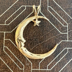 Vintage 14K Gold Crescent Moon and Star Charm