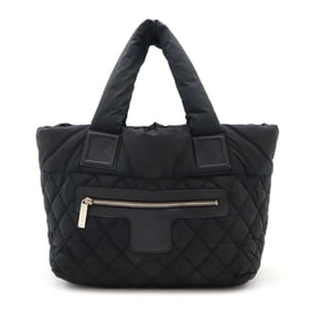 CHANEL Coco Cocoon Small Tote Bag Handbag Quilted Nylon Leather Black 8610