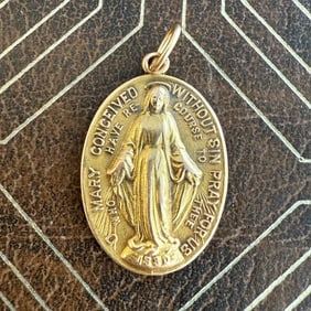 18K Gold Saint Mary Religious Medal Charm