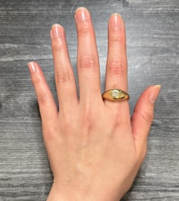 Vintage Diamond and 14K Gold Flush Set Dome Ring, Size 12