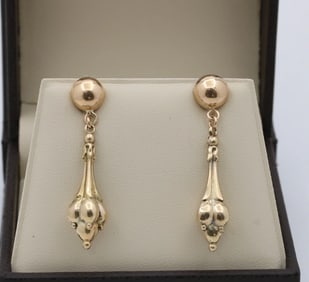 Vintage 14K Gold Torpedo Dangle Earrings