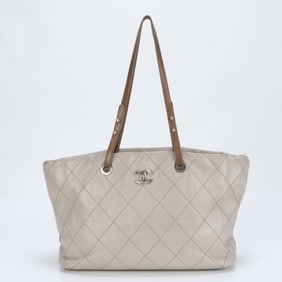 Chanel On the Road Leather Shoulder Handbag Beige Women's with Serial Seal