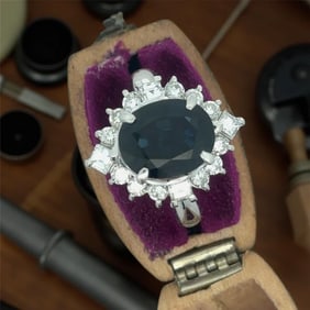 5.29 Ct Sapphire & 1.12 Cttw Diamond Platinum Ring