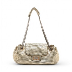 Chanel 2.55 Punched Leather Shoulder Bag Handbag Gold Women's with Serial Seal