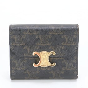 Celine Triomphe Small Flap Wallet Leather Tri-fold Compact Brown Women's