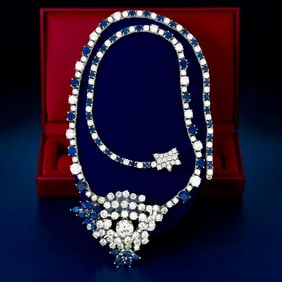 Custom Made Sapphire Diamond Platinum Necklace