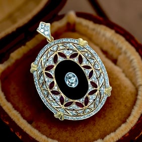 Diamond Ruby Onyx 18K Yellow Gold Pendant