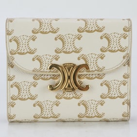 Celine Small Wallet Triomphe Leather Tri-fold Long Compact Women's