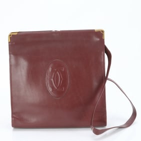 Cartier Must Line Leather Shoulder Bag Bordeaux Handbag Genuine Women's