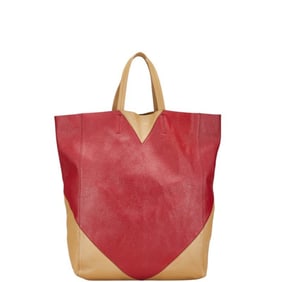Celine handbag tote bag red beige leather women's CELINE