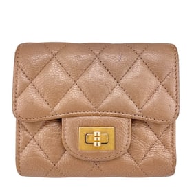 CHANEL Chanel Matelasse Tri-fold Wallet Beige Women's