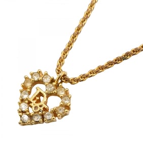 Christian Dior Necklace Heart Motif GP Plated Rhinestone Gold Ladies