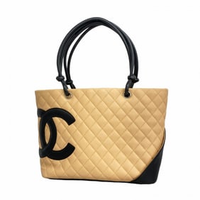 Chanel Tote Bag Cambon Lambskin Beige Black Women's