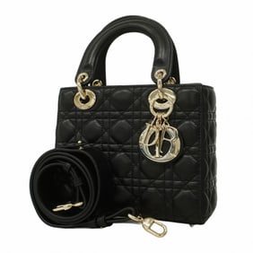 Christian Dior Handbag Cannage Lady Leather Black Women's