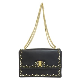 Salvatore Ferragamo Vara Ribbon Studs Chain Shoulder Bag Leather Women's