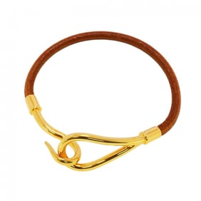 Hermes Bracelet Jumbo Hook GP Plated Leather Gold Brown Ladies