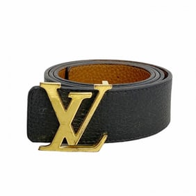 Louis Vuitton Belt Taurillon Santur LV Initial M9151 Black Brown Gold Reversible Men's