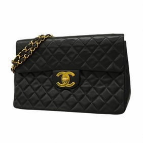 Chanel Shoulder Bag Deca Matelasse W Chain Lambskin Black Women's