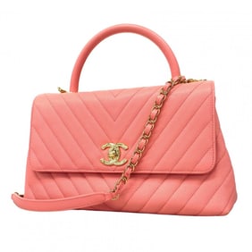 Chanel handbag V-stitch chain shoulder caviar skin pink champagne ladies