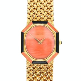 PIAGET 18K Yellow Gold Coral & Onyx Watch