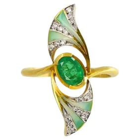 Masriera Art Nouveau Revival Ring Gold Enamel Gemstones