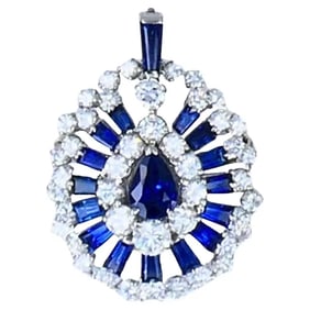 Vintage Oscar Heyman Brooch Pendant Sapphire Diamond Platinum