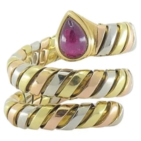 Bvlgari Serpenti Tubogas Tricolor 18k Gold Ruby Ring