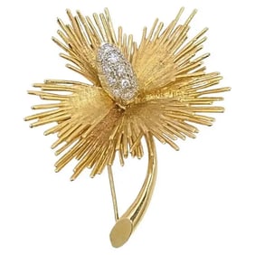 Vintage Flower Brooch 14k Gold Diamond