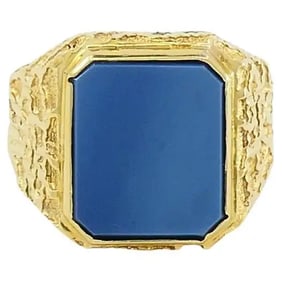 18k Gold Signet Ring Blue Agate Men’s Ring