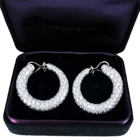 Tiffany & Co. Hoop Earrings Diamond Platinum Original Box