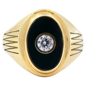 Vintage Onyx Diamond 14k Gold Signet Ring