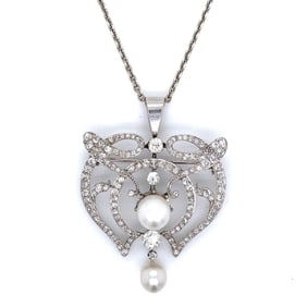 Art Deco Platinum & 18K Pearl & Diamond Necklace