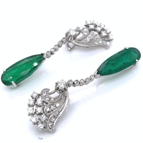 1960’s 18K White Gold Emerald & Diamond Earrings