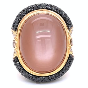 18K Yellow Gold Black rhodonite Diamond Ring