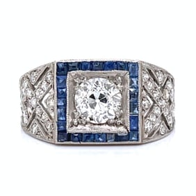 Art Deco Platinum Diamond & Sapphire Ring